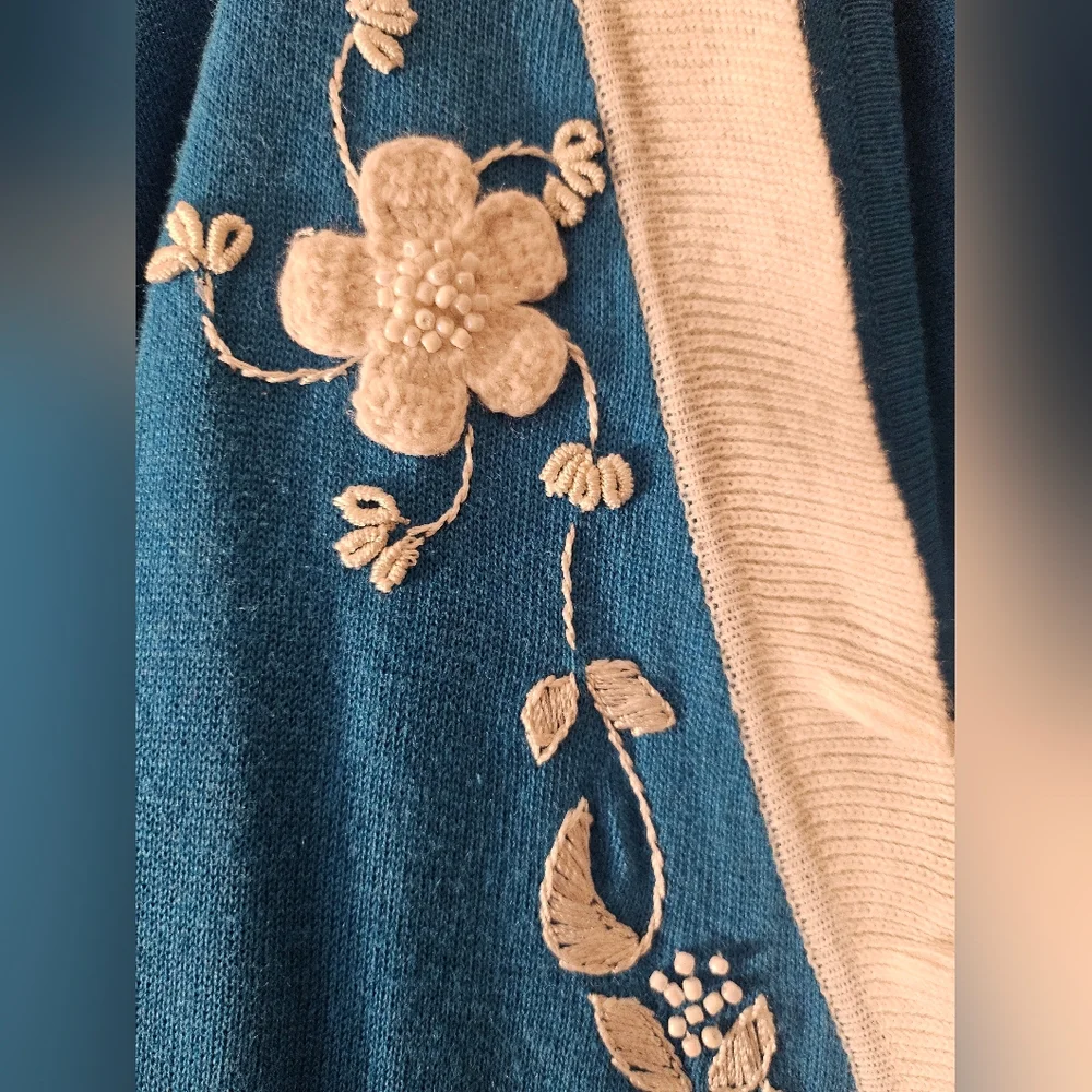 Storybook Knits Cardigan & Sleeveless Top Blue Xl Vintage Embroidery Long‎